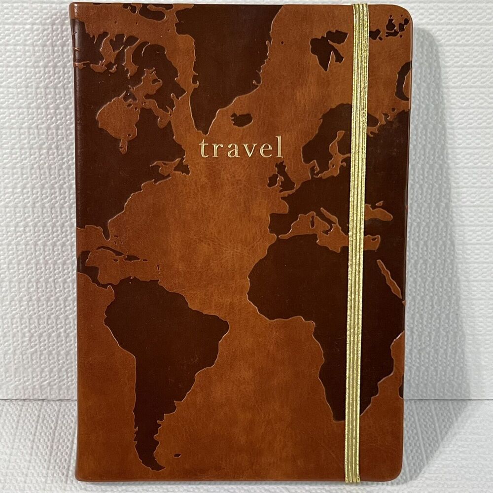 Eccolo TRAVEL Faux Leather Lined Hardcover Journal Notebook Brown Embossed